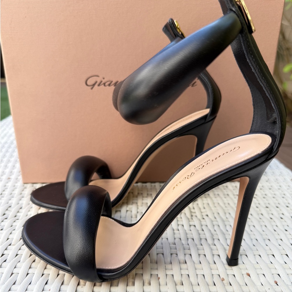 Gianvito Rossi Bijoux Black Nero Lambskin Napa Leather Ankle Strap Heels 37.5 - Picture 7 of 13